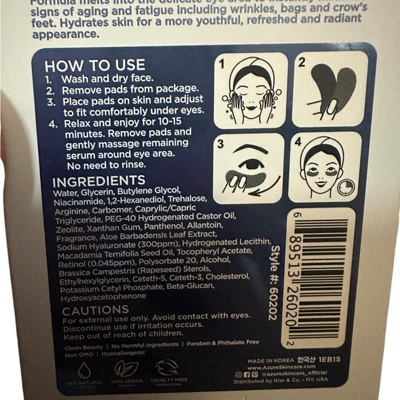 Azure Under Eye Pads Bundle of 4 Hyaluronic Acid Hemp & Collagen Vit C 20 pairs - Picture 7 of 10